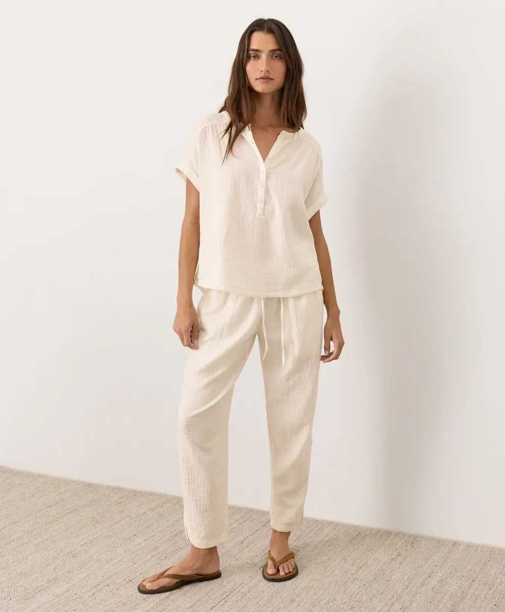 coastal double gauze tapered pull-on pant