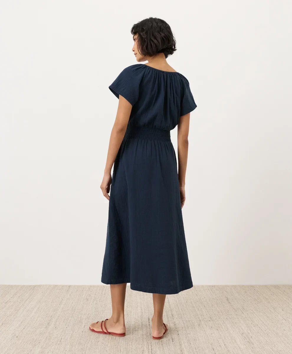coastal double gauze boho midi dress