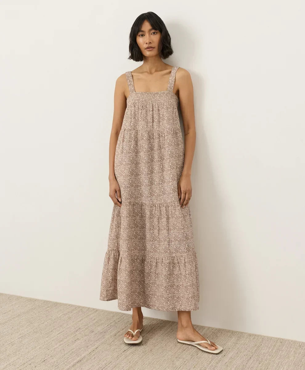 clearance coastal double gauze strappy tiered maxi dress