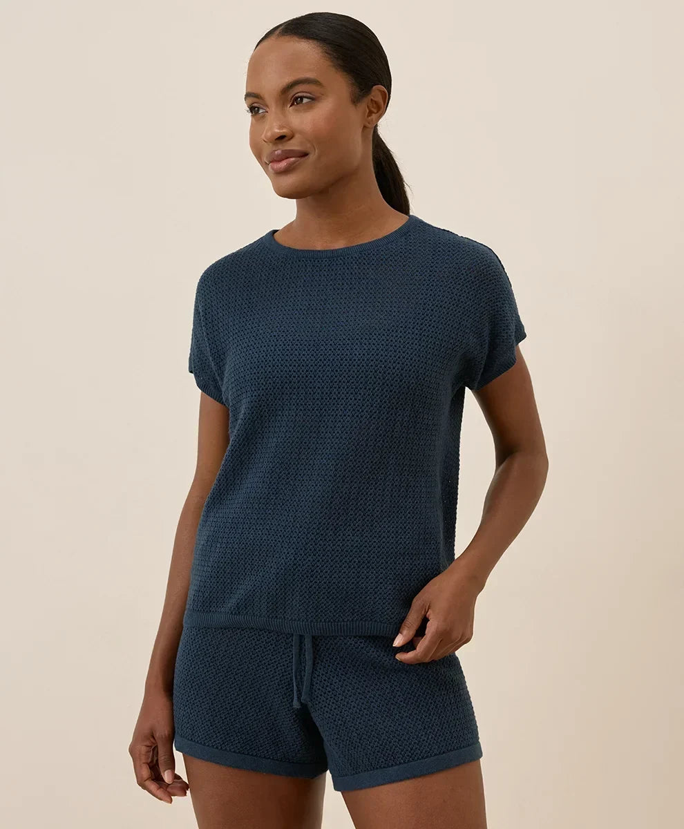 clearance beachside crochet knit short sleeve top